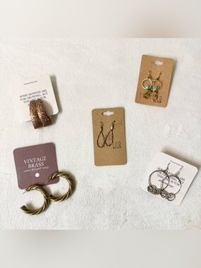 Twisted Silver Earrings Assortment Silver, Gold and Copper Tones 5 Pair